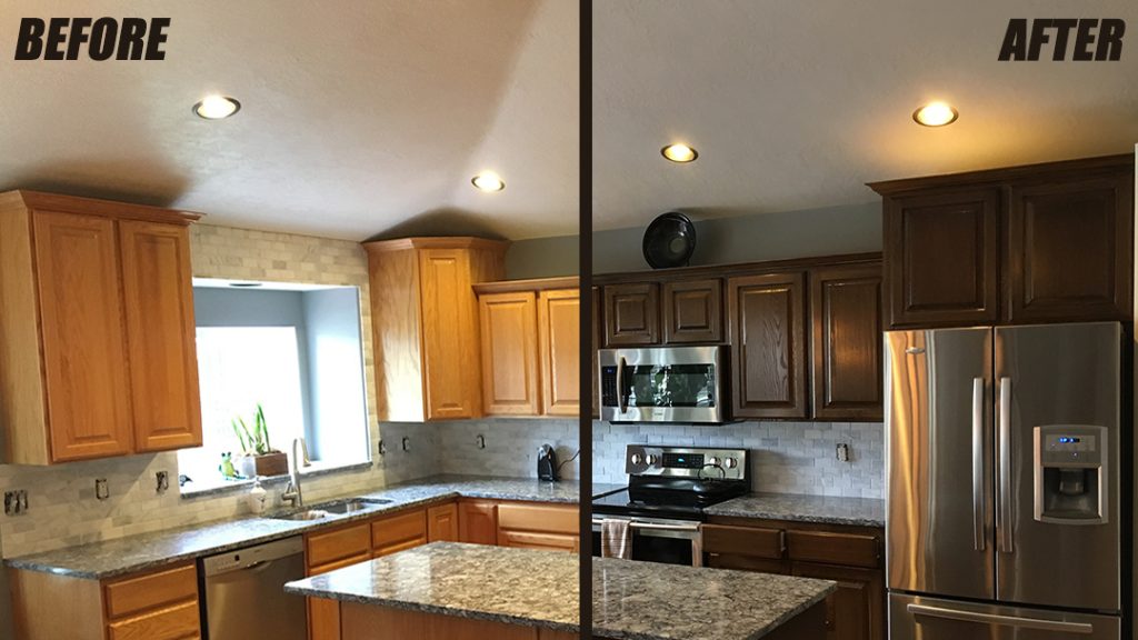 WoodWorks Refurbishing kitchen cabinet refinishing before and after